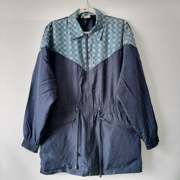 Silk Exchange Women's Blue Floral Drop Shoulder Tie-Waist Full Zip Jacket Size S - Picture 1 of 10